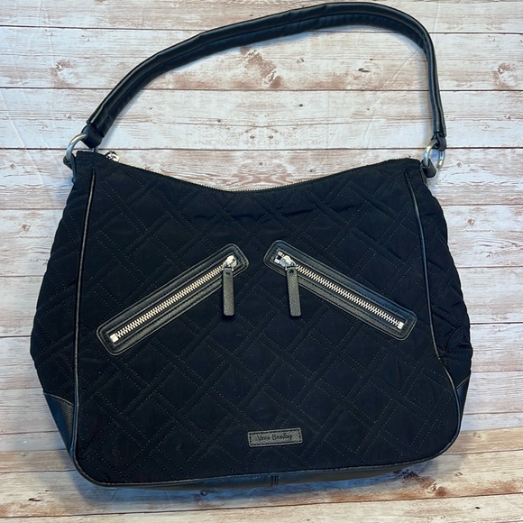 Vera Bradley Black Quilted Shoulder Bag Handbag Purse Like new soft - Picture 5 of 14